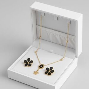 Celestial Black Enamel Flower Jewelry Set